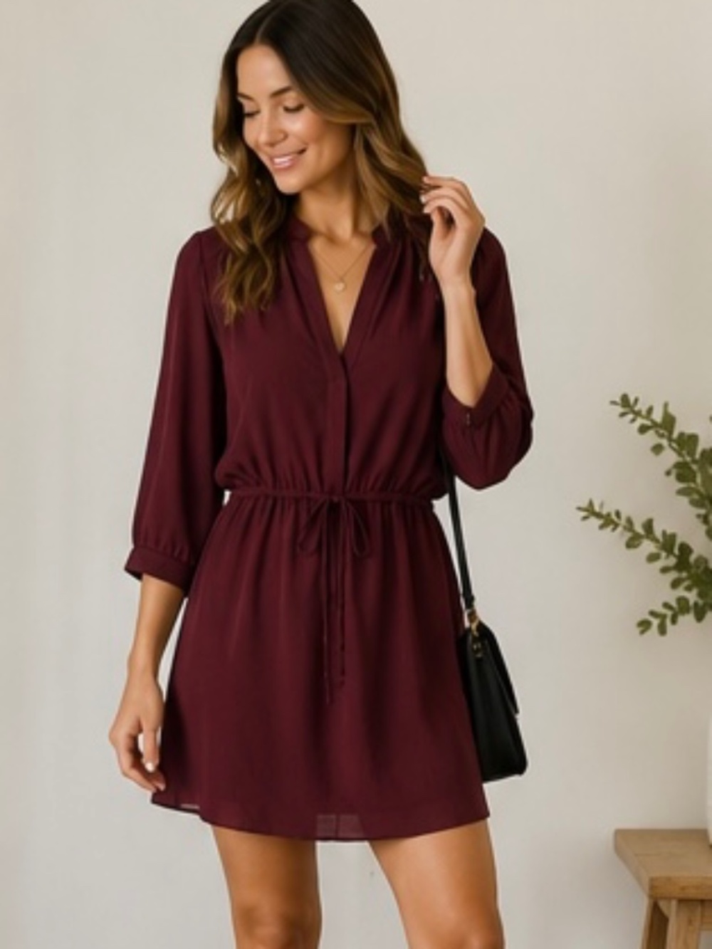 babaton 100% silk tie waist shift dress burgundy wine size s